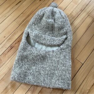 Knit Balaclava Hood with Pom Pom - Heathered Beige